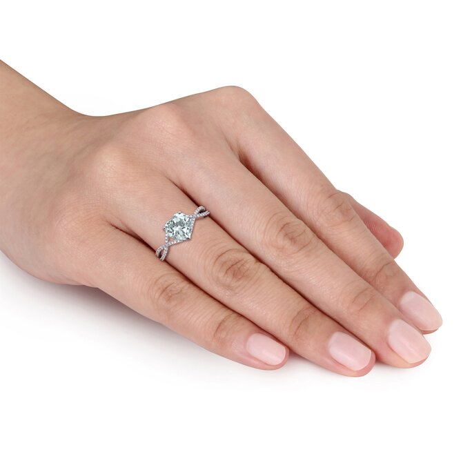 Aquamarine and Diamond Infinity Twist Ring in 14k White Gold (7x7mm)
